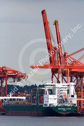 Container ship at Port Vancouver in British Columbia, Canada.