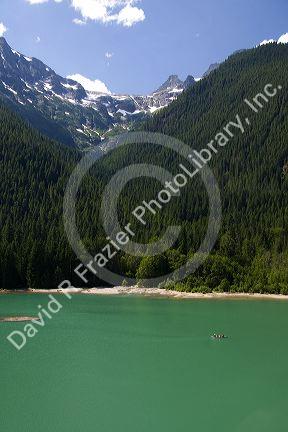 Canoeing on Diablo Lake in the North Cascade Range, Washington.