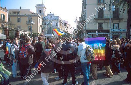 Students at Sorrento, Italy state a PEACE sit in prior to the U.S.-Iraq war March 2003.