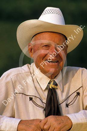 Portrait of J.R. Simplot, founder of the J.R. Simplot Company agricultural supplier specializing in potatoes.