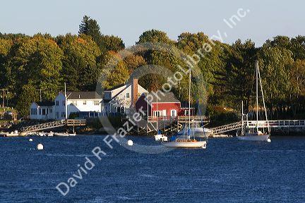 Waterfront homes on the Piscataqua River at Portsmouth, New Hampshire, USA.