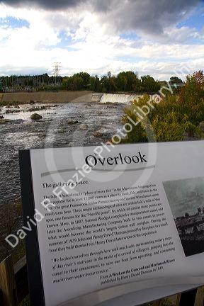 Amoskeag Falls on the Merrimack River at Manchester, New Hampshire, USA.