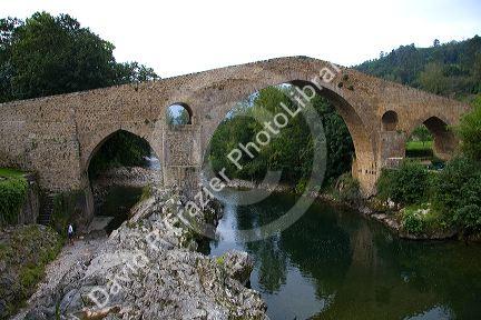 Roman bridge crossing the Sella River at Cangas de Onis, Asturias, northern Spain.