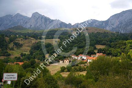 Residential homes in the Picos de Europa near Potes, Liebana, Cantabria, northwestern Spain.