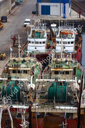 Fishing boats moored in the port at Ondarroa, Basque Country, Northern Spain.