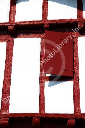 Basque architecture in the village of Ainhoa, Pyrenees-Atlantiques, French Basque Country, Southwest France.