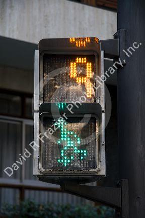LED symbol signal for a pedestrian crosswalk in the city of Bilbao, Biscay, Basque Country, northern Spain.