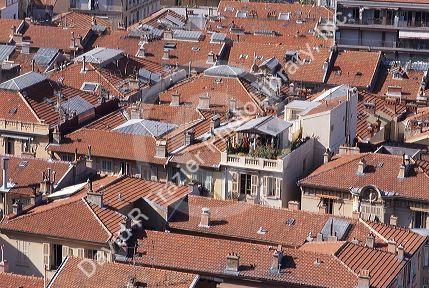 Tile rooftops in Chauvigny, France.