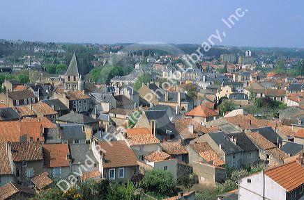 Tile rooftops in Chauvigny, France.