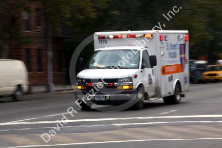 Ambulance in motion in Manhattan, New York City, New York, USA.