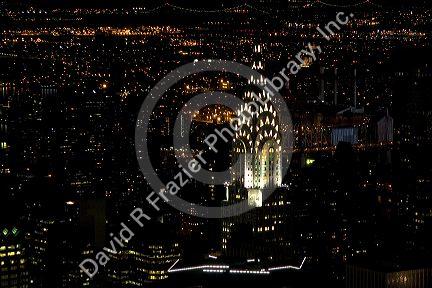 Night view of the Chrysler Building and New York City, New York, USA.