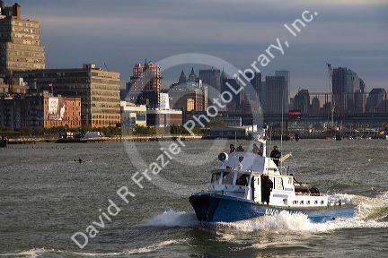 New York City Police Department Harbor Unit on the Hudson River in New York City, New York, USA.