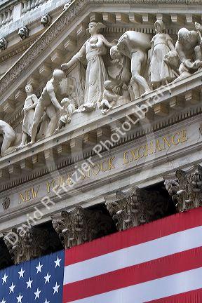 Front of the New York Stock Exchange in New York City, New York, USA.