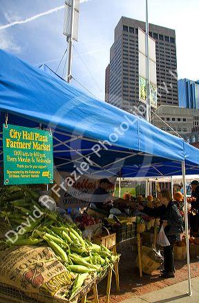 City Hall Plaza Farmers' Market in downtown Boston, Massachusetts, USA.