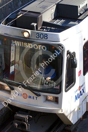 The MAX light rail public transportation system in Portland, Oregon, USA.