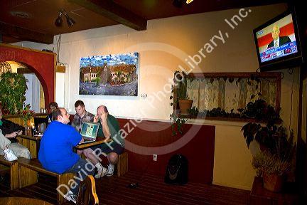 American people watch 2008 election coverage on a television in Boise, Idaho.