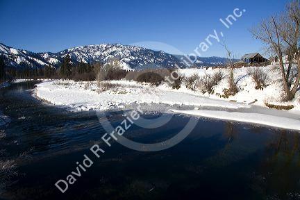 The Payette River during winter in Valley County, Idaho, USA.
