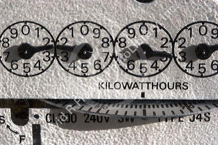 An electric meter measuring the amount of electrical energy supplied to a residence in Boise, Idaho, USA.