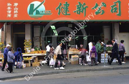 A produce market in Chinatown, San Francisco, California.
