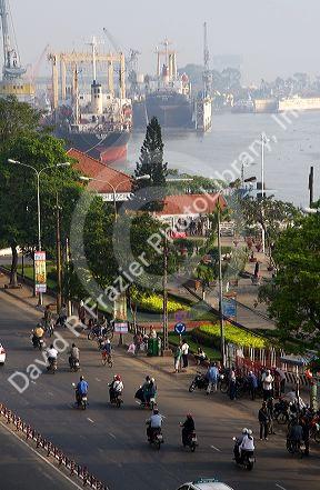 Activity on the Saigon River in Ho Chi Minh City, Vietnam.