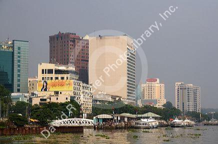 Cityscape views along the Saigon River in Ho Chi Minh City, Vietnam.