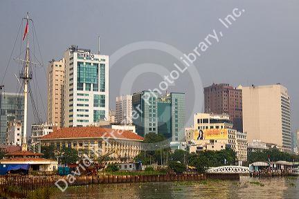 Cityscape views along the Saigon River in Ho Chi Minh City, Vietnam.