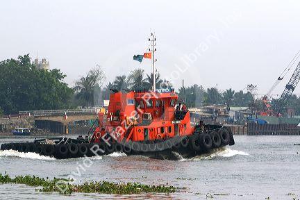 Tug boat on the Saigon River at Ho Chi Minh City, Vietnam.