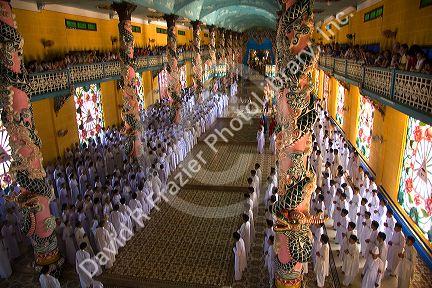 Cao Dai ceremony inside the Tay Ninh Holy See in Tay Ninh, Vietnam.