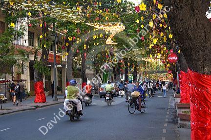 Dong Khoi street decorated for Tet in Ho Chi Minh City, Vietnam.