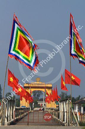 Memorial portal to Ho Chi Minh at the Hien Luong Bridge spanning the Ben Hai River in Quang Tri Province, Vietnam.