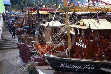 Tourist boats at the port of Ha Long Bay, Vietnam.