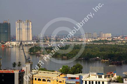 Activity on the Saigon River in Ho Chi Minh City, Vietnam.