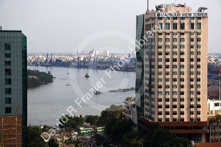 Activity on the Saigon River in Ho Chi Minh City, Vietnam.
