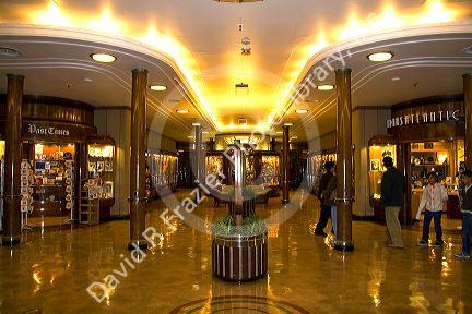 Shopping on the Queen Mary museum and hotel ship at Long Beach, Califorina, USA.