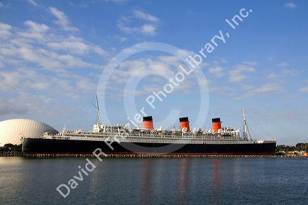 The Queen Mary museum and hotel ship at Long Beach, Califorina, USA.