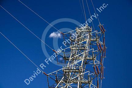 Transmission power lines at the Hoover Dam on the state borders of Arizona and Nevada, USA.