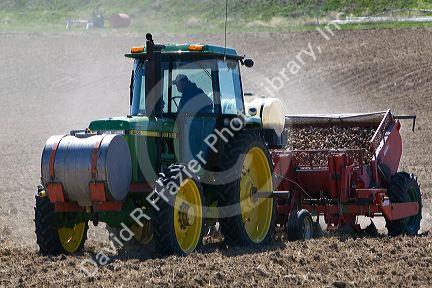 Farmer planting potato crop in Canyon County, Idaho, USA.