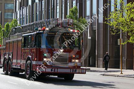 Fire engine in downtown Chicago, Illinois, USA.