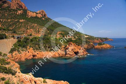 Coastal view of the Mediterranean Sea near Frejus in Southern France.