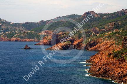 Coastal views of the Mediterranean Sea near Frejus in Southern France.