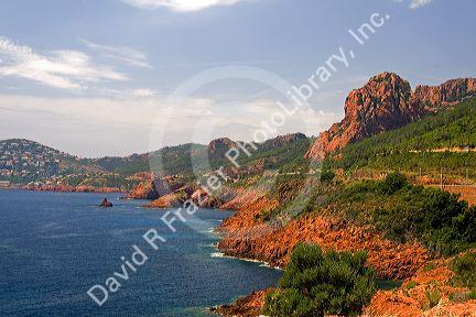 Coastal view of the Mediterranean Sea near Frejus in Southern France.