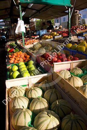 Outdoor produce market at Sanary sur Mer in Southern France.