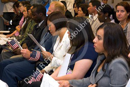 New United States citizens attend a citizenship ceremony in Idaho, USA.