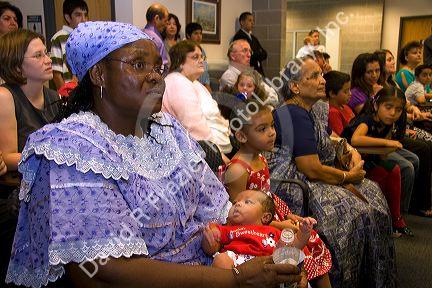 African grandmother attending a United States citizenship ceremony in Idaho, USA.