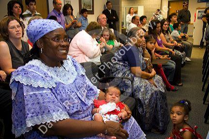African grandmother attending a United States citizenship ceremony in Idaho, USA.