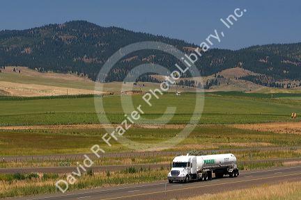 Tanker truck along Interstate 84 near North Powder, Oregon, USA.