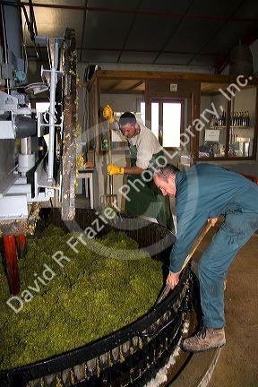 Large modern grape press at a winery near Changy in the region of Champagne-Ardenne, France.