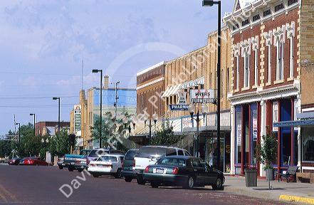 Red brick main street in Russel, Kansas.