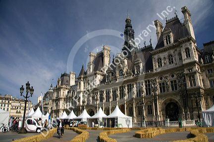 Electric concept car public exhibition in front of the Hotel de Ville in Paris, France.