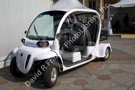 Electric concept car public exhibition in front of the Hotel de Ville in Paris, France.